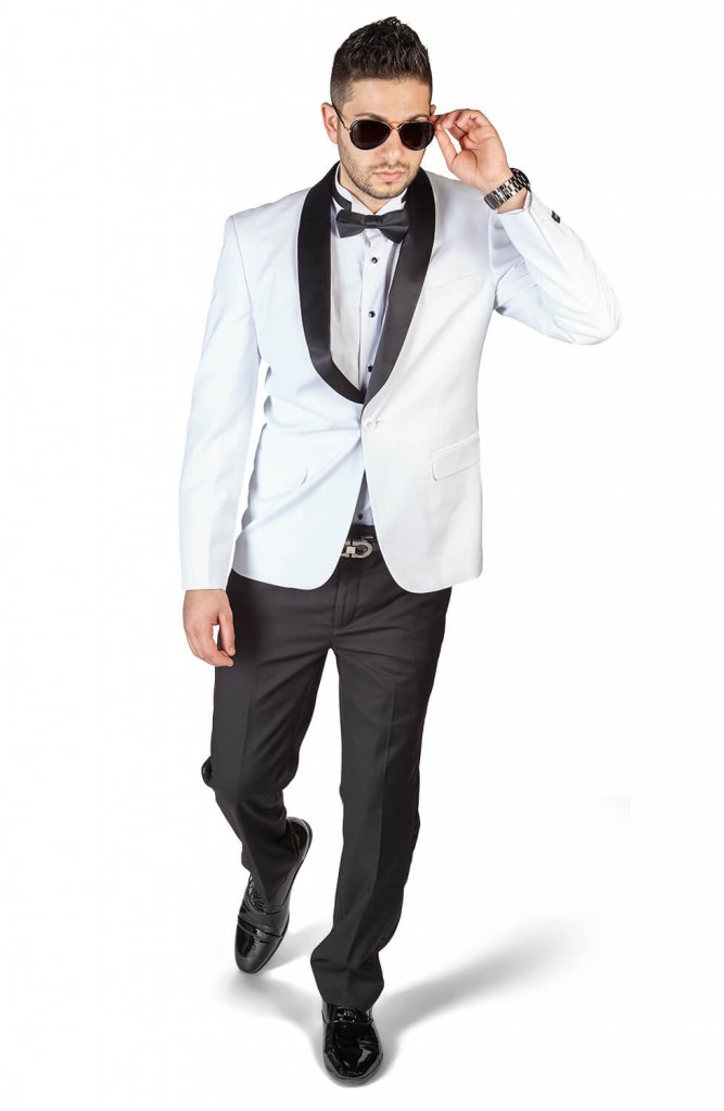 Slim Fit 1 Button Shawl Lapel White Tuxedo With Black Pants 4030-1 ...