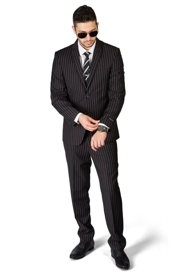 Slim Fit 2 Button Black Notch Lapel PinStripe Suit