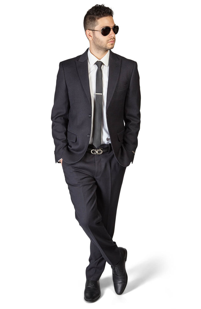 Authentic Alberto Nardoni Brand Hand Pick Stitching Men'S Slim Fit 2 Button Black Wool Suit With Flat Front Pants main image 0