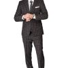 Slim Fit 1 Button Black Peak Lapel Plaid Windowpane Suit