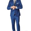 Slim Fit 1 Button Sapphire Blue Peak Lapel Plaid Windowpane Suit