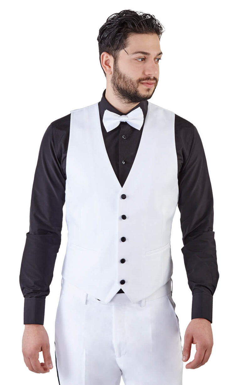 White Tuxedo Vest With Black Buttons – ÃZARMAN