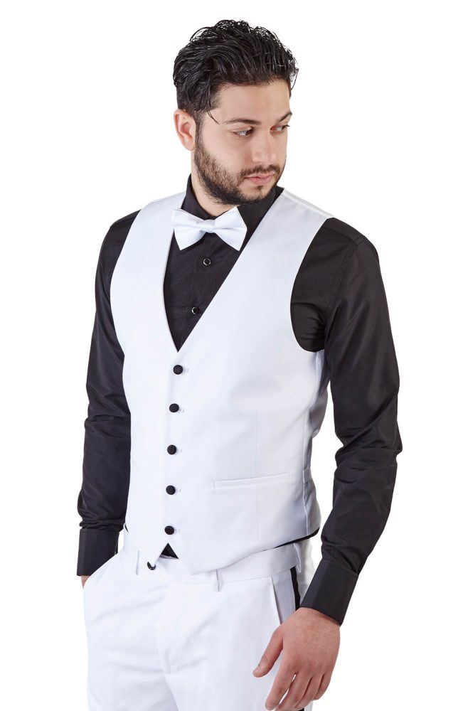 White Tuxedo Vest With Black Buttons - ÃZARMAN