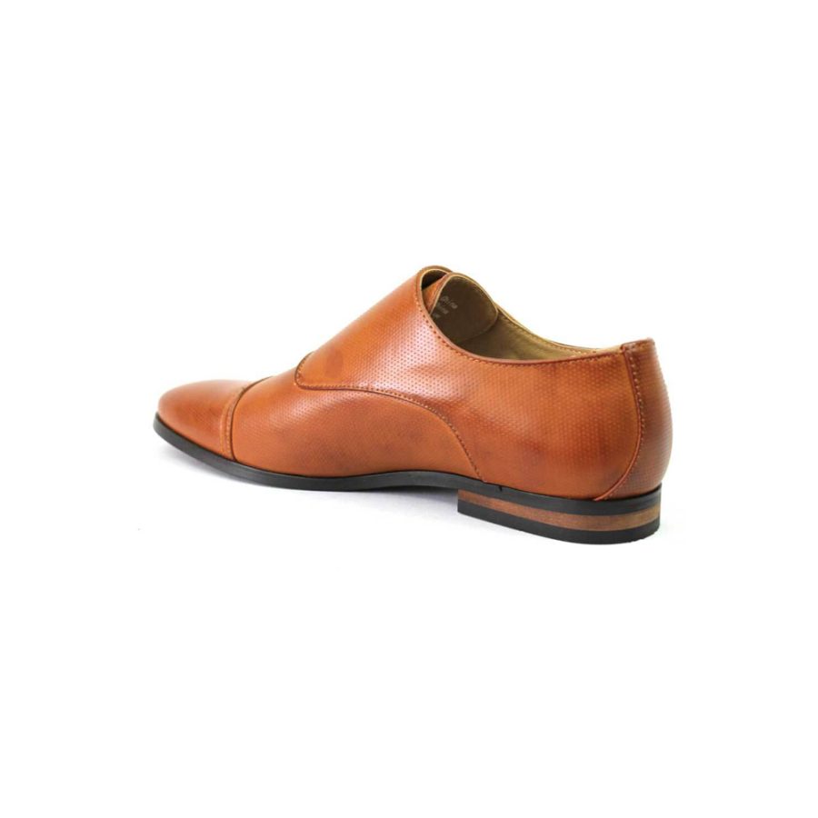 Men's Cognac Brown Dotted Cap Toe Monk Strap Dress Shoes Buckle Modern By Azar