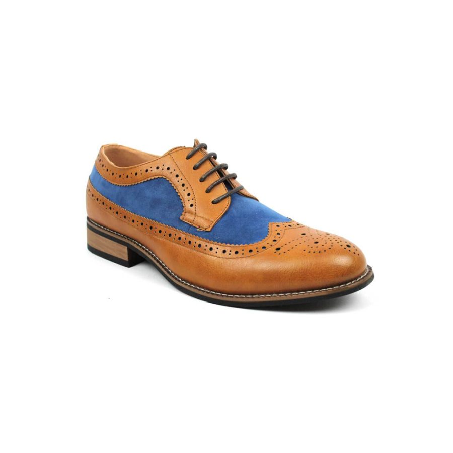 New Men's Blue Wing Tip Brogue Suede/ Leather Lace Up Modern Dress Shoes Azar 