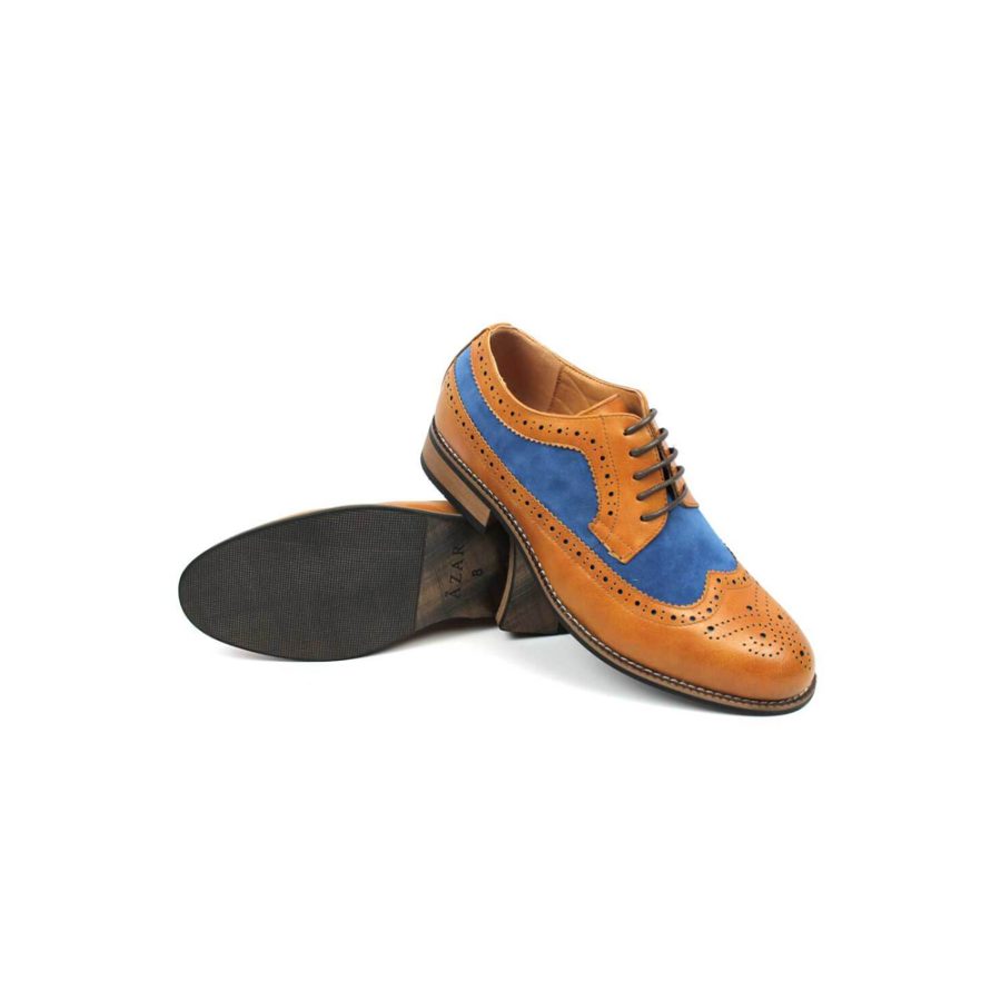 Brown wing tip middle blue suede modern lace up oxfords – ÃZARMAN
