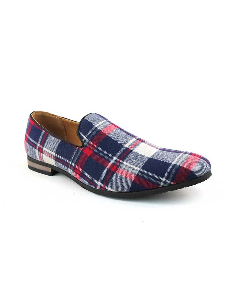 Alternative view of Blue White Red Plaid Slip On Textile Loafers