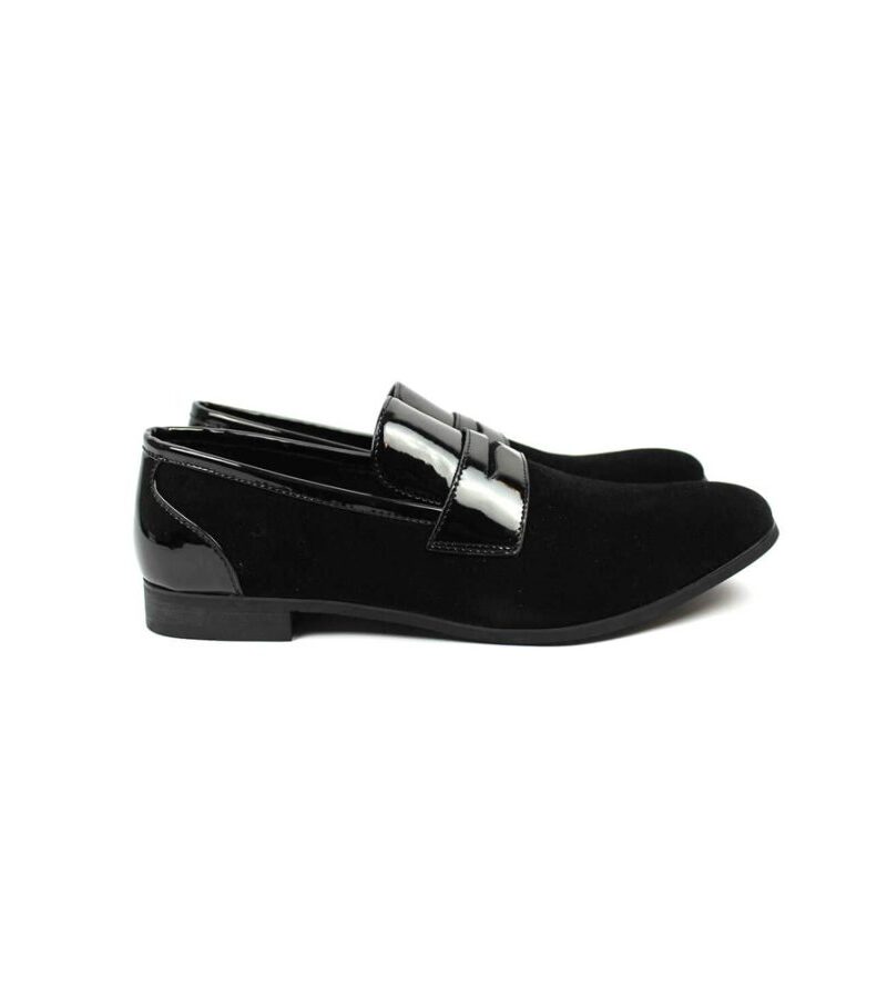 Black Suede Patent Details Tuxedo Slip On Bradley Shoes