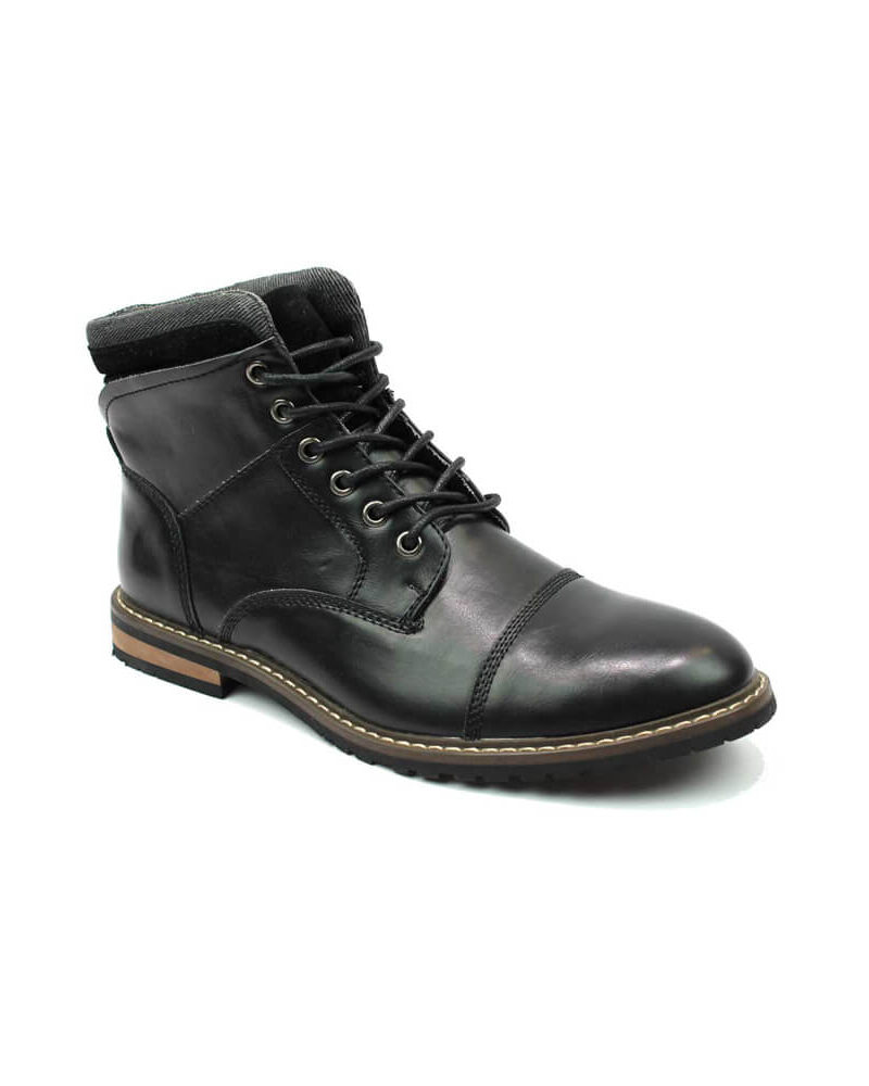 Black Cap Toe Derby Lace up Ankle Boots