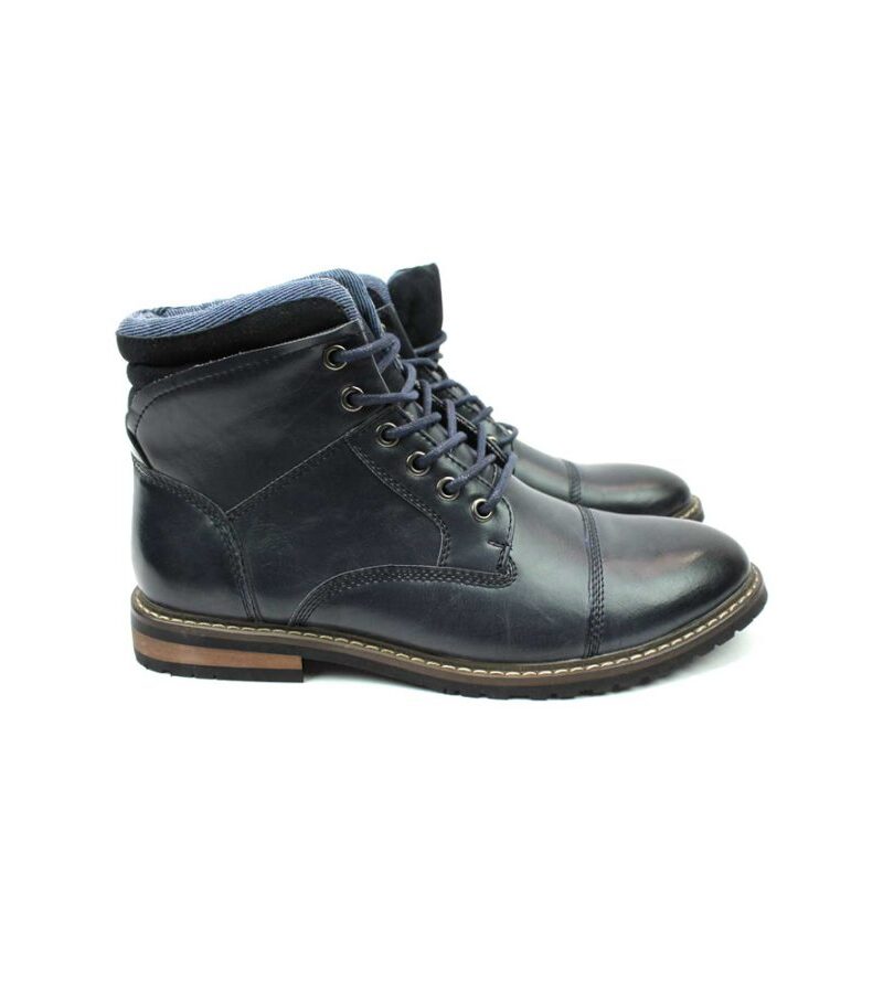 Navy Blue Cap Toe Derby Lace up Ankle Boots
