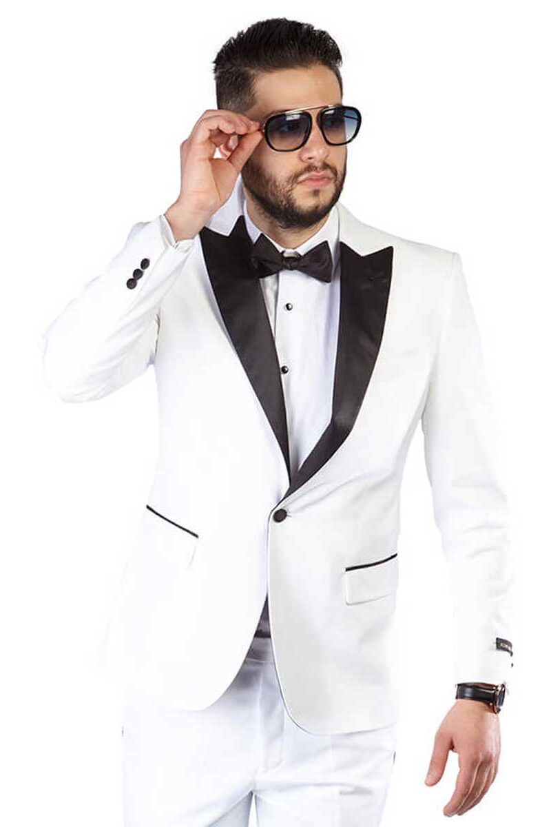 Alternative view of Slim Fit 1 Button White Peak Lapel Tuxedo Jacket