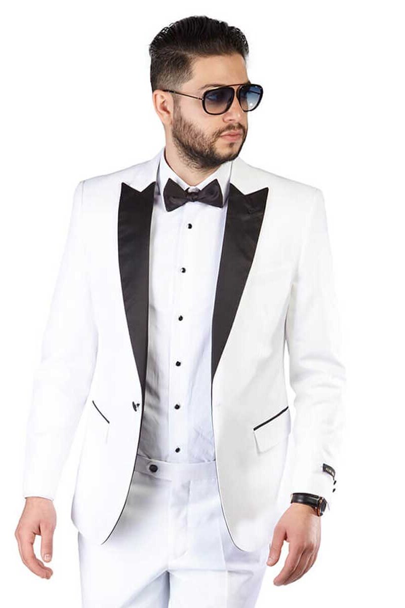Slim Fit 1 Button White Peak Lapel Tuxedo Jacket