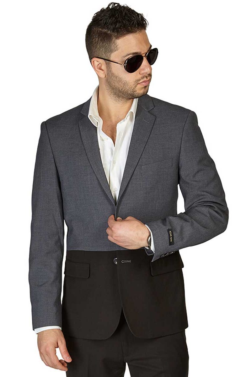 Slim Fit 2 Button Black & Grey Modern Two Tone Sport Coat