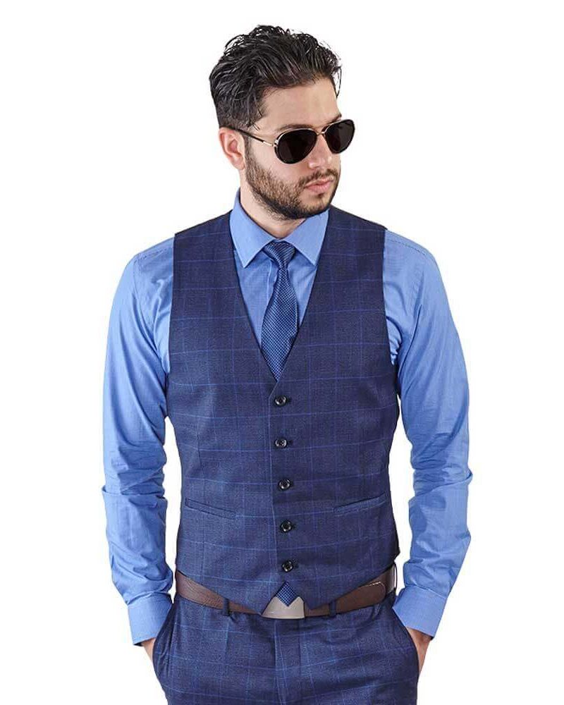 Blue Windowpane Dress Vest