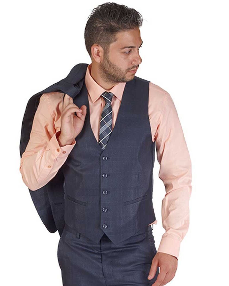 Plaid Navy Sheen Dress Vest