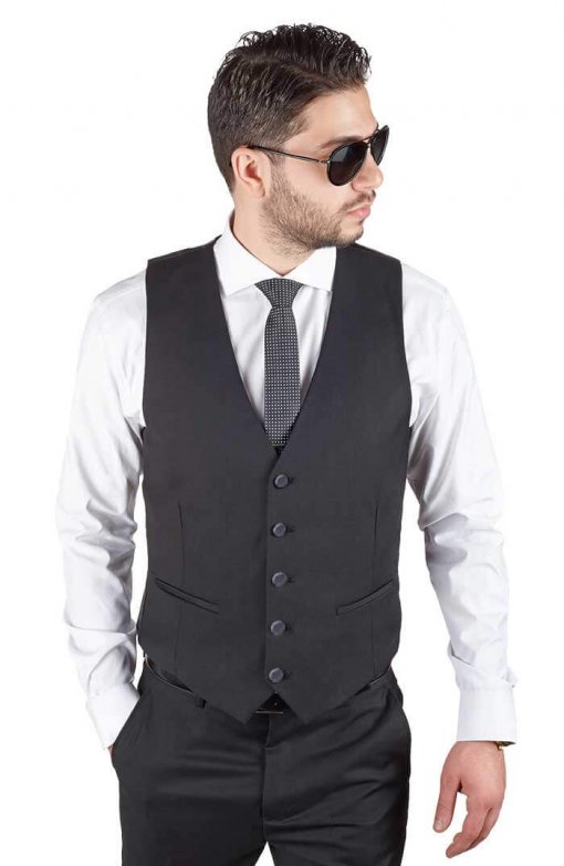 Black Tuxedo Vest With Black Satin Buttons ÃZARMAN
