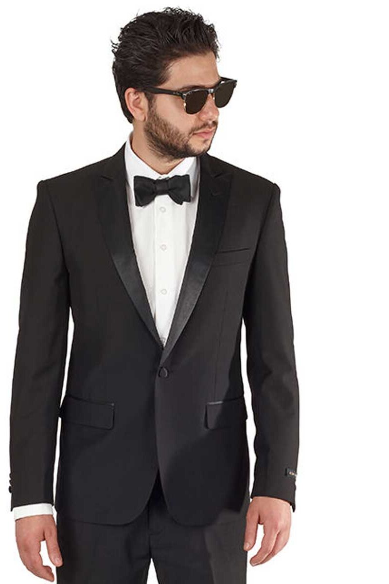 Slim Fit 1 Button Black Peak Lapel Tuxedo Jacket