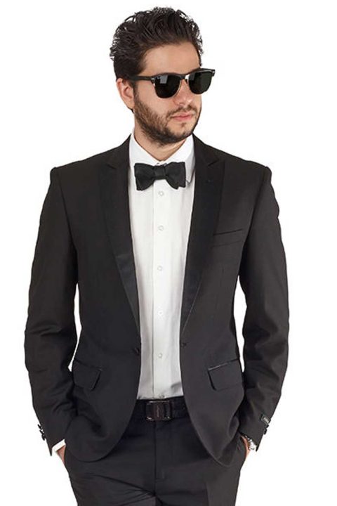Slim Fit 2 Button Notch Lapel Satin Collar Trim Black Fashion Suit By AZAR  MAN - Centre de métallurgie du Québec