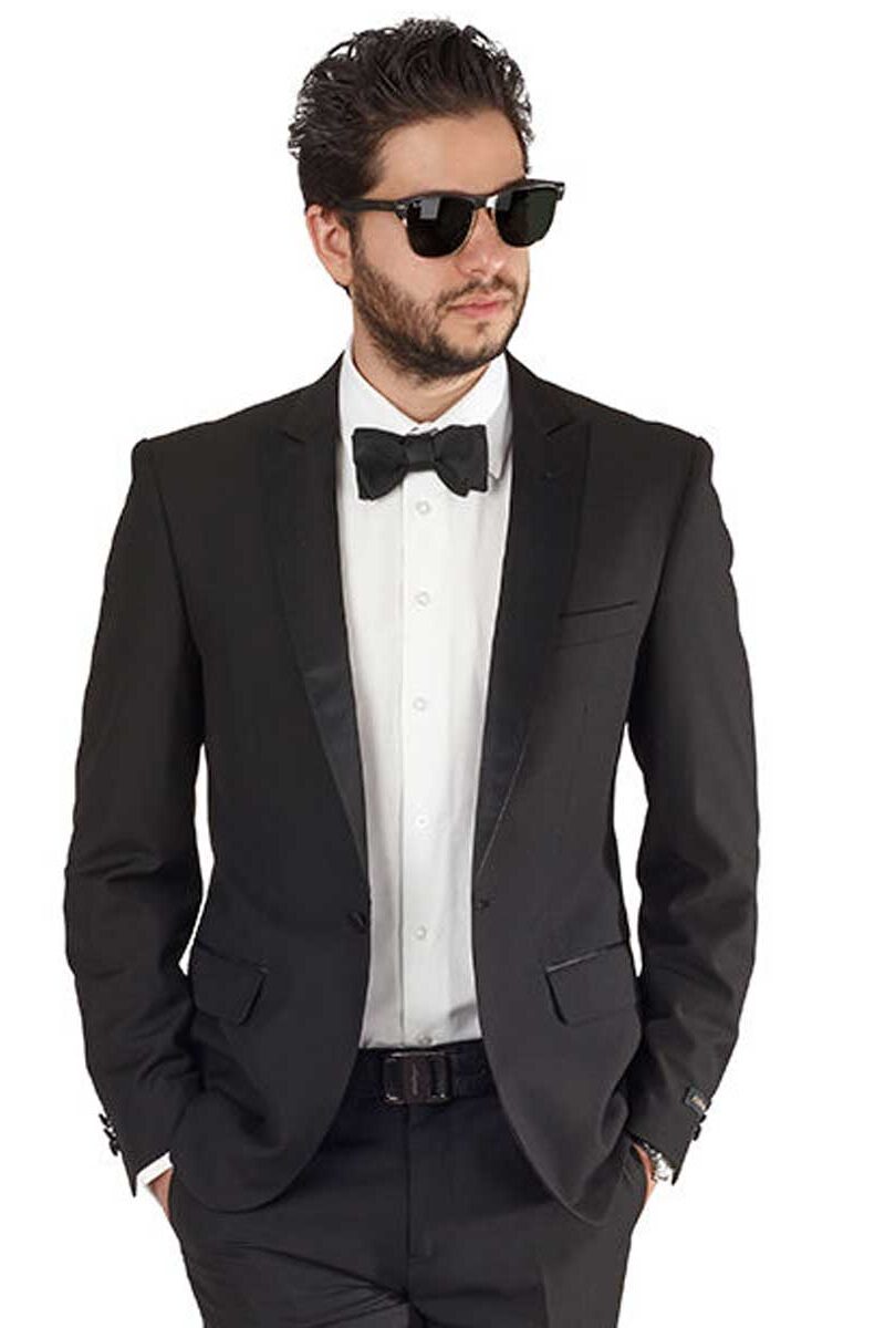 Alternative view of Slim Fit 1 Button Black Peak Lapel Tuxedo Jacket