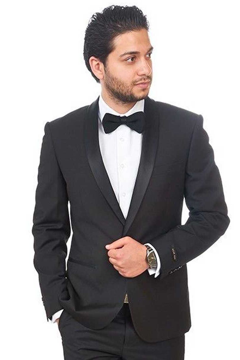 Slim Fit 1 Button Black Shawl Lapel Tuxedo Dinner Jacket