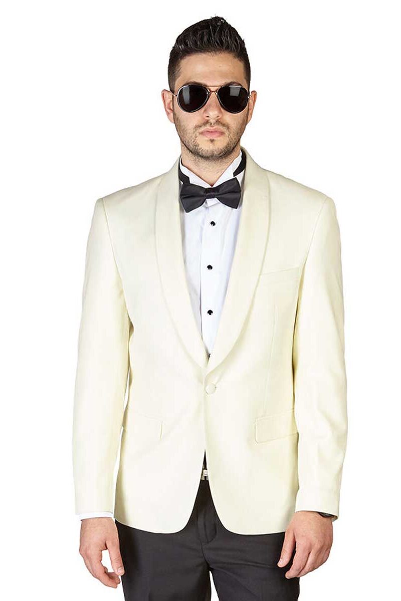 Slim Fit 1 Button Ivory Shawl Lapel Dinner Jacket