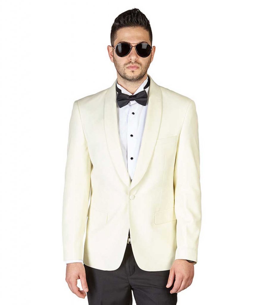 Slim Fit 1 Button Ivory Shawl Lapel Dinner Jacket – ÃZARMAN