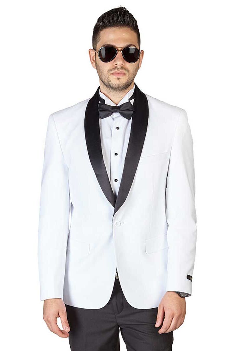 Slim Fit 1 Button White Shawl Lapel Tuxedo Jacket
