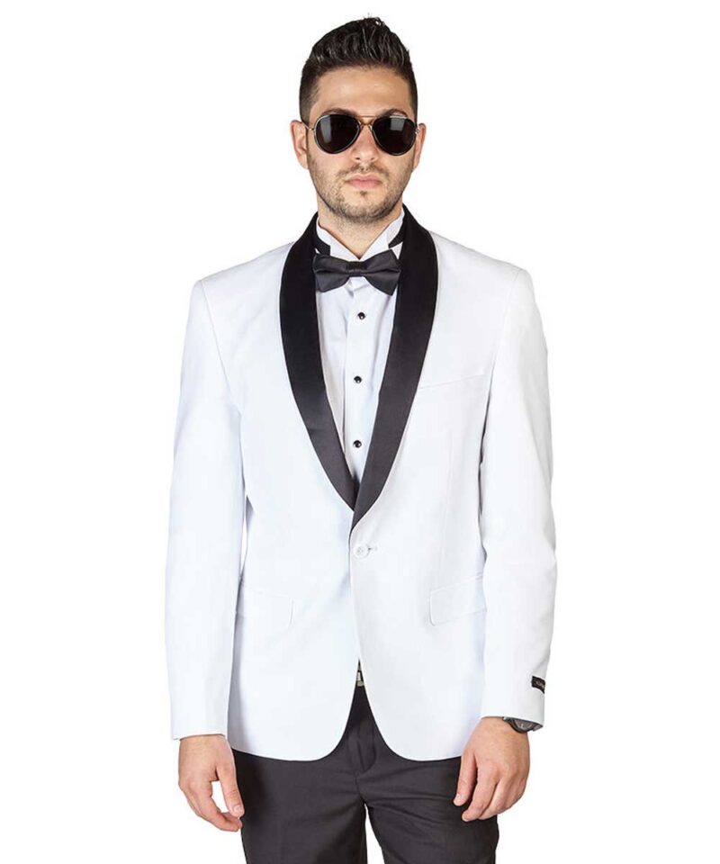 Slim Fit 1 Button White Shawl Lapel Tuxedo Jacket - ÃZARMAN