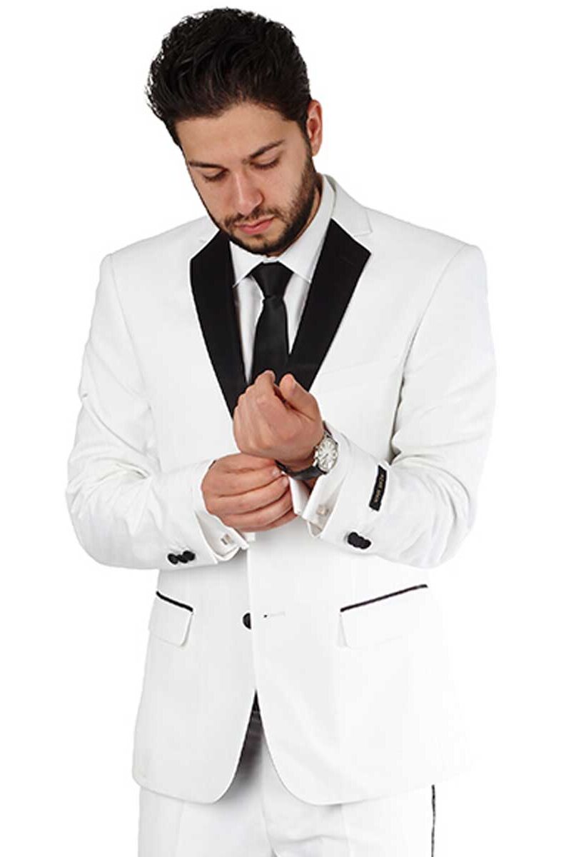 Alternative view of Slim Fit 2 Button White Notch Lapel Tuxedo Jacket