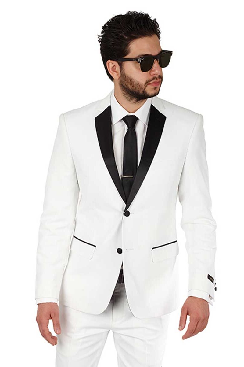 Slim Fit 2 Button White Notch Lapel Tuxedo Jacket