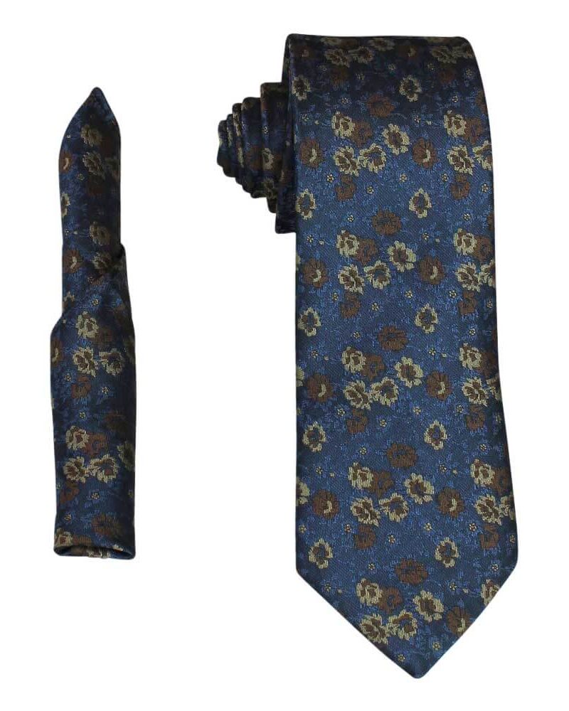 Blue Tan Brown Floral