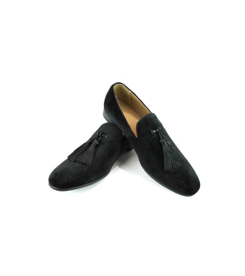 Black Velvet With Detachable Tassels Slip On Loafers