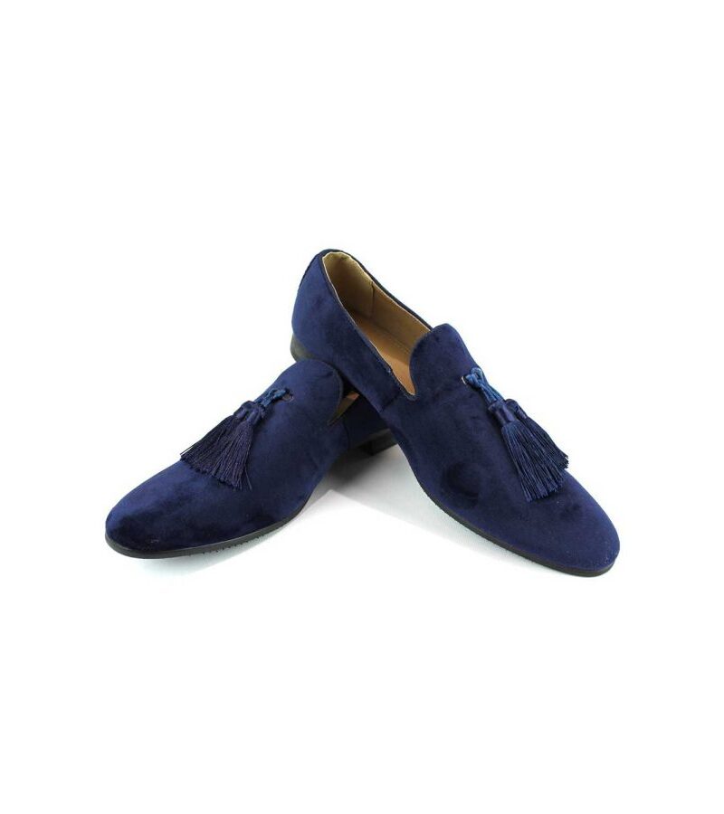 Navy Blue Velvet With Detachable Tassels Slip On Loafers