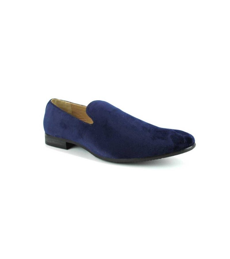 Navy Blue Velvet Plain Slip On Loafers