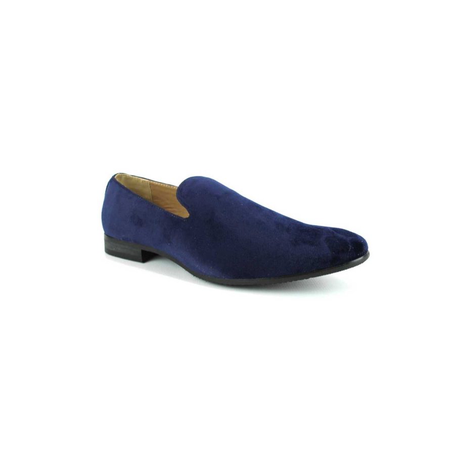 Navy Blue Velvet Plain Slip On Loafers 