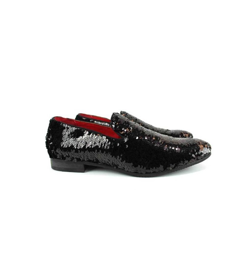 Black Sequin Red Inside Slip On Loafer