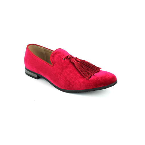 Red suede slip on shoes with tassels – Vercini