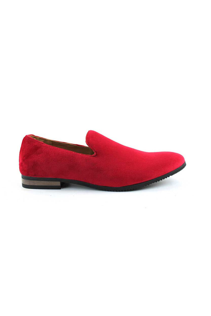 Bright Red Velvet Plain Slip On Loafers