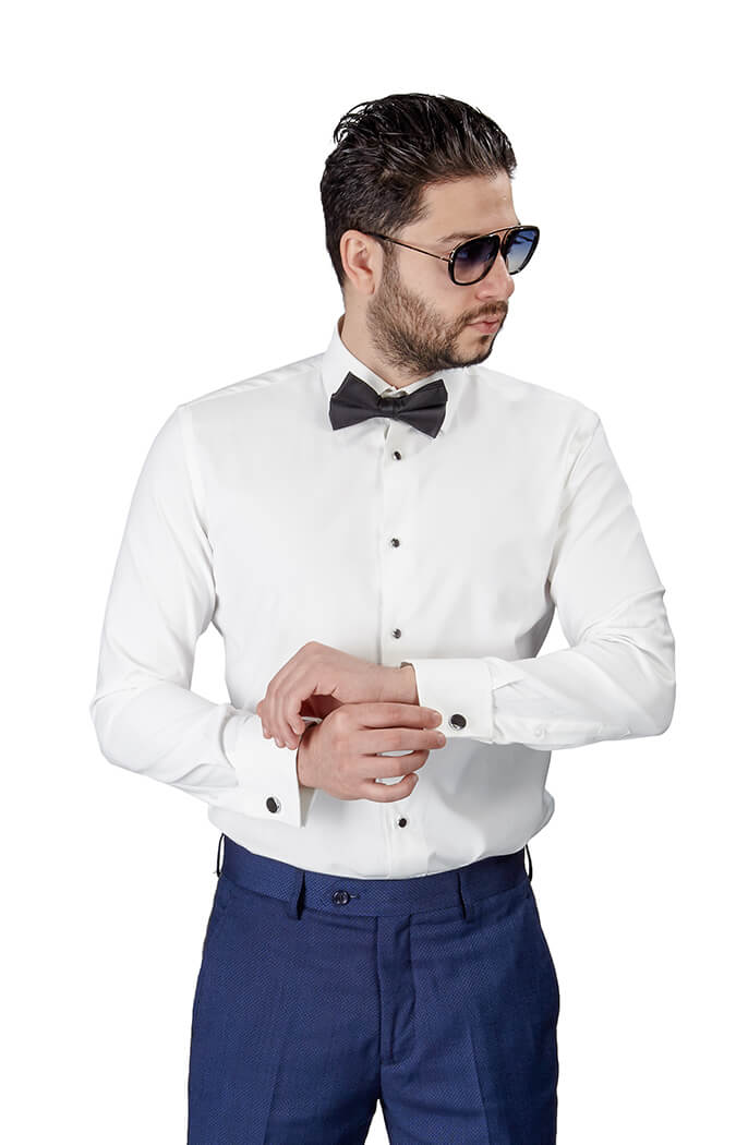 Milani Mens Tuxedo Shirt with French Cuffs and Lay Down Collar 