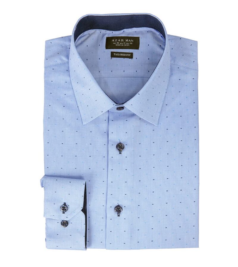 Alternative view of Blue Bow Tie Print Contrast Details Slim Fit Shirt