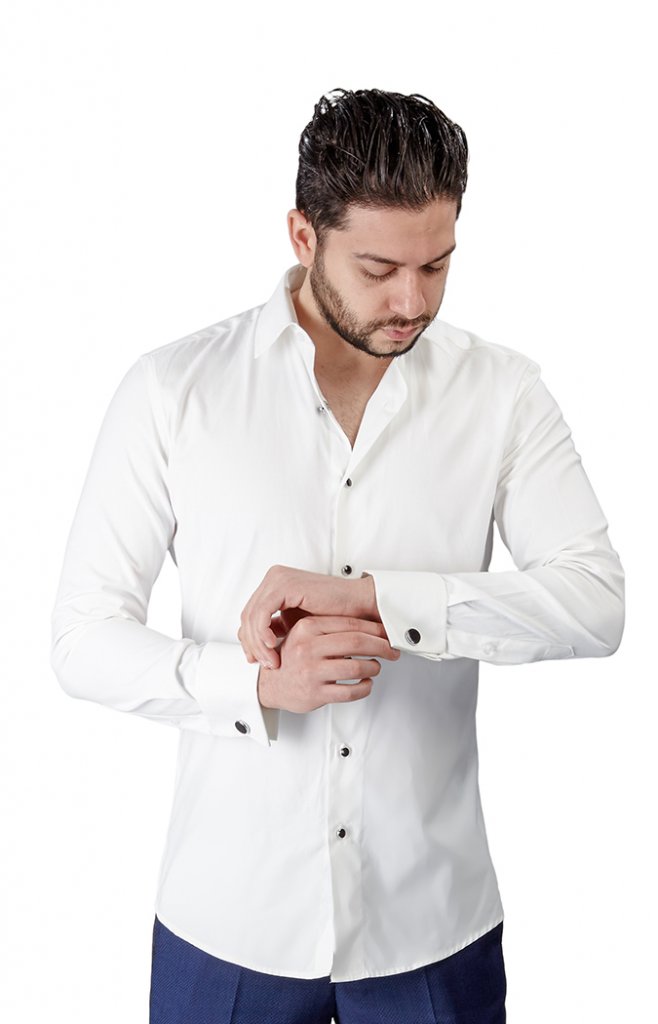 Slim Fit Ivory Spread Collar French Cuff Tuxedo Shirt ÃZARMAN