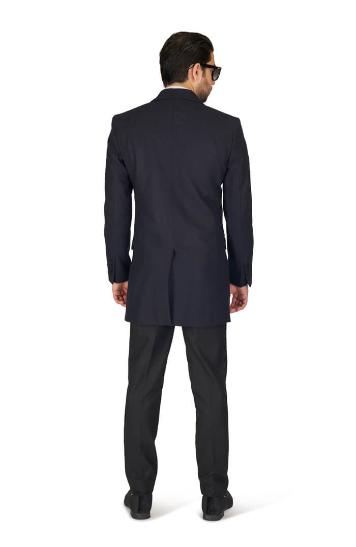 Navy Blue Top Overcoat Slim Fit Men's Wool Blend Single Breast Notch Lapel AZAR 