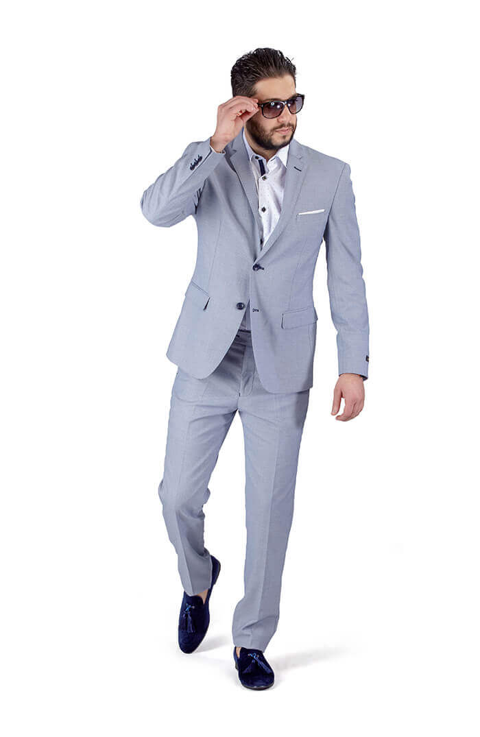 Slim Fit Stone Silver Blue Micro Textured Weave 2 Button Suit 11812 Vest  Optional - ÃZARMAN