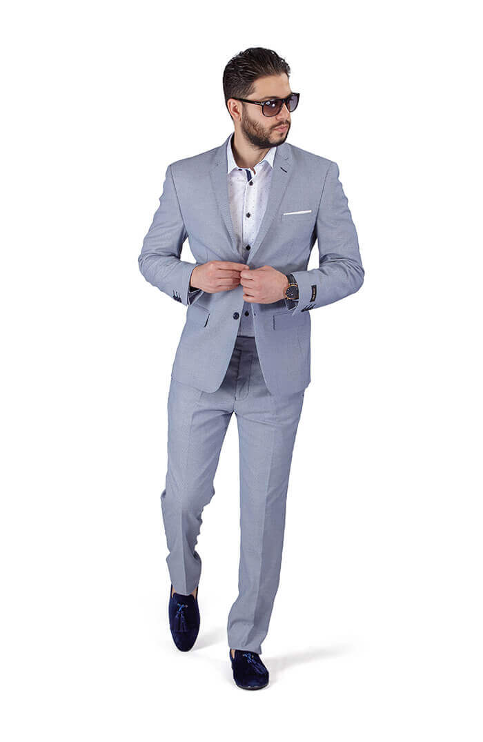 Slim Fit Stone Silver Blue Micro Textured Weave 2 Button Suit 11812 Vest  Optional - ÃZARMAN