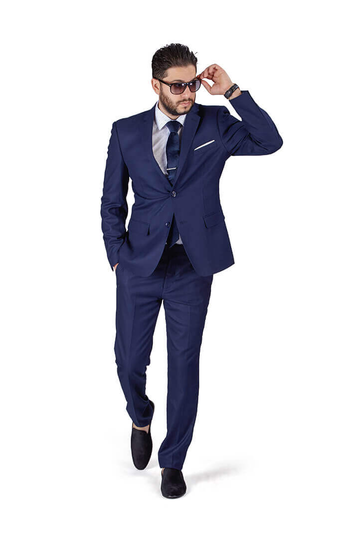 Slim Fit Men Suit 2 Button Slate Grey Micro Textured Notch Lapel Flat Front  Pants 11812 AZAR MAN -  Canada