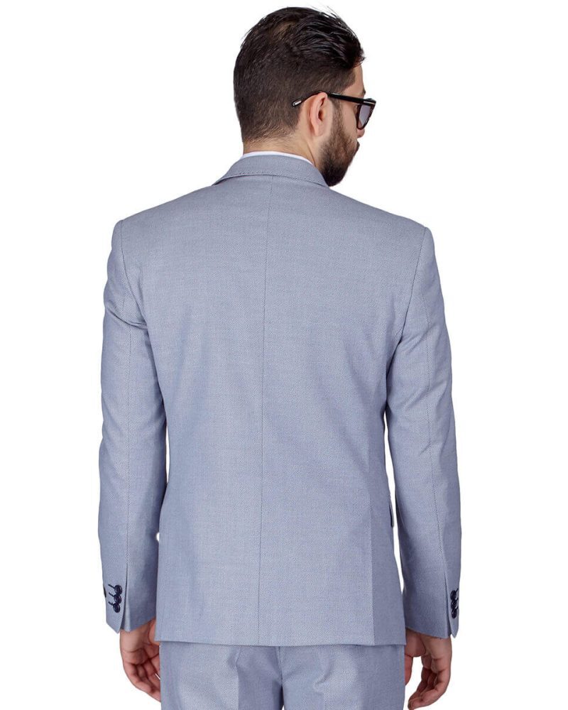 Alternative view of Slim Fit Stone Silver Blue Micro Textured Weave 2 Button Suit 11812 Vest Optional