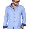 Blue Bow Tie Print Contrast Details Slim Fit Shirt-1