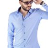 Blue Bow Tie Print Contrast Details Slim Fit Shirt-2