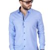 Blue Bow Tie Print Contrast Details Slim Fit Shirt-3