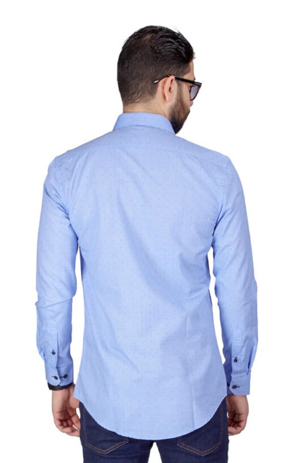Blue Bow Tie Print Contrast Details Slim Fit Shirt-4